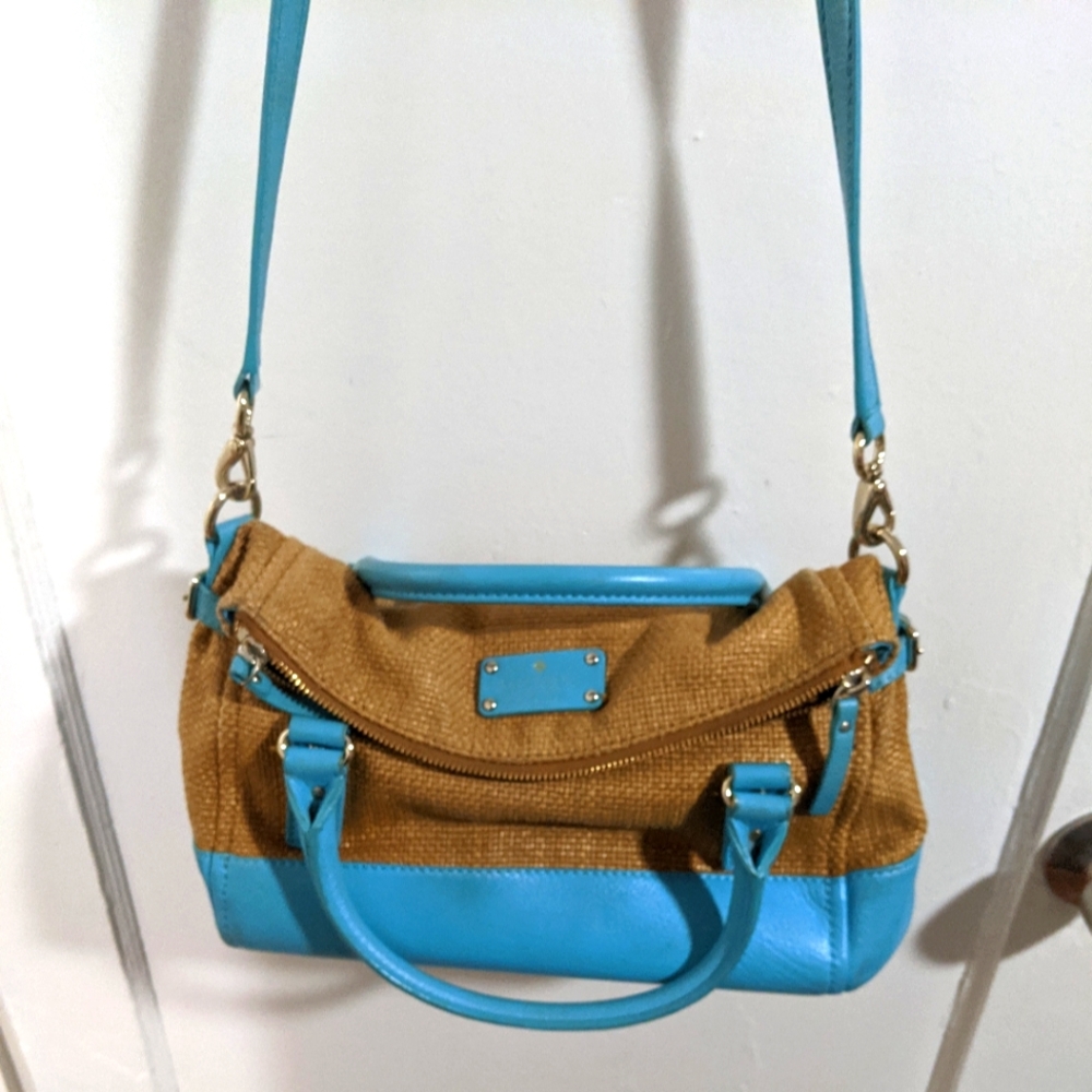 Kate Spade Vintage Turquoise Jute Convertible Crossbody Bag Costal Boho